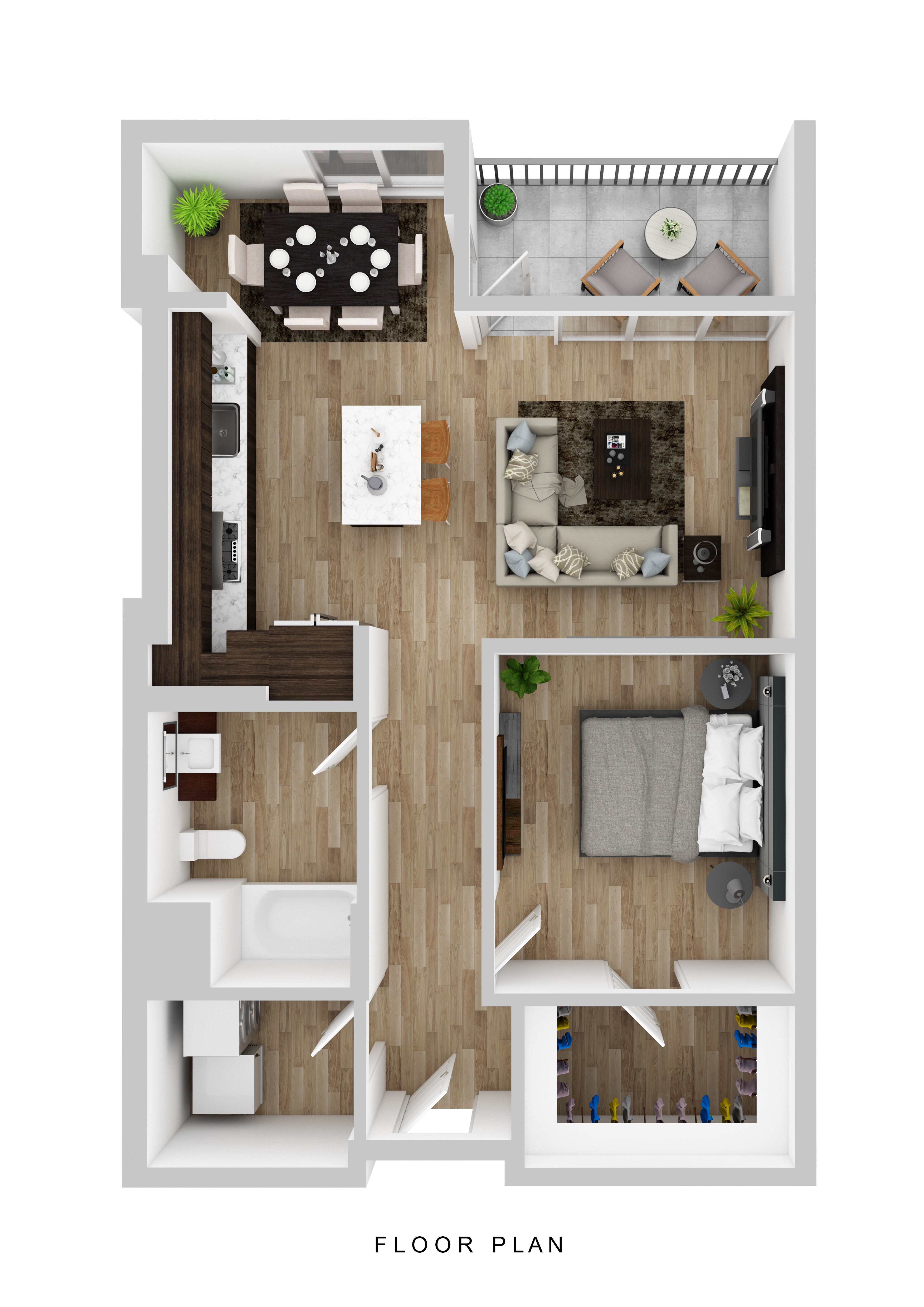 Floor plan for 1 bed, 1 bath, 850 sqft